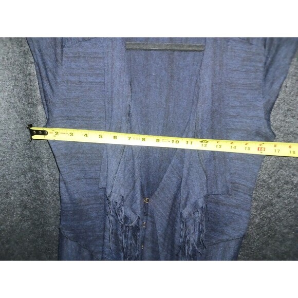 Free People Women's Navy Blue Small Cardigan Duster Fringe Long Sleeve Sweater - Picture 10 of 13